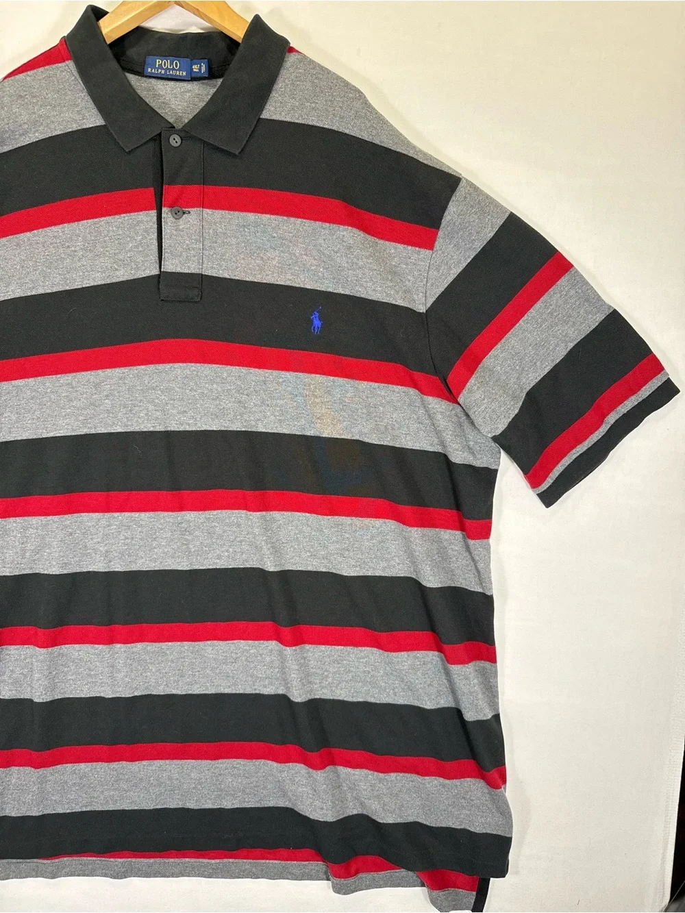 Ralph Lauren Black, Gray & Red Striped Polo Shirt
